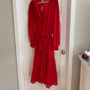 Midi Red Button up and Tie Dress